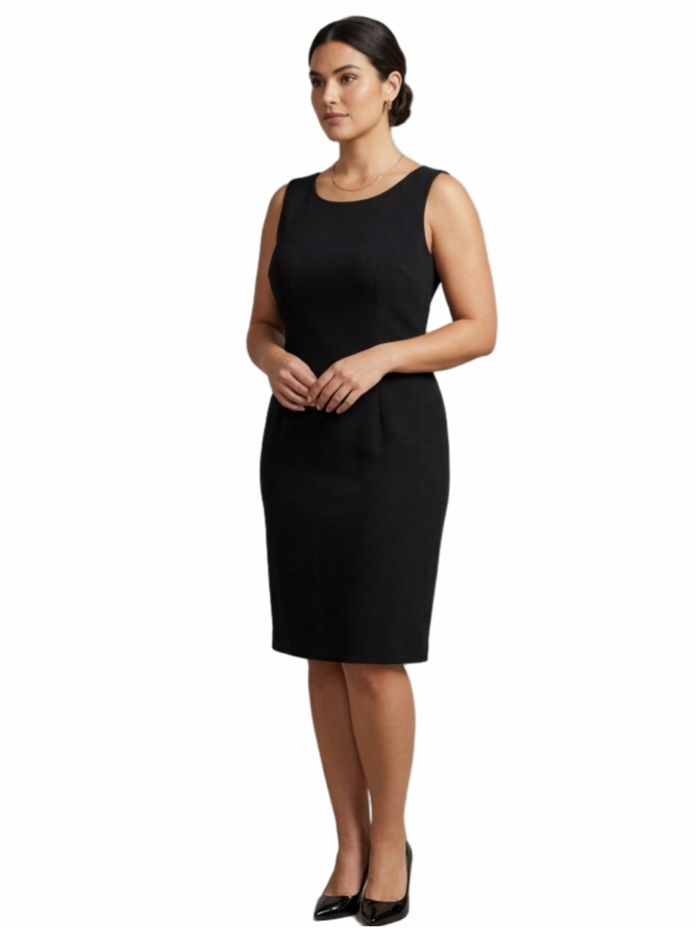 Classic Black Sleeveless Sheath Dress Midi Little Black Dress Size 12.  2079